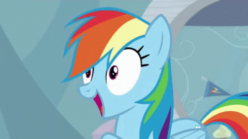 Surprised Cartoon Pony With Rainbow Mane And Tail GIF