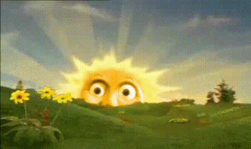 Surprised Cartoon Sun in Sunflower Field