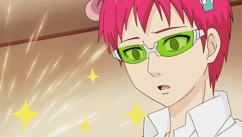 Surprised Cartoon with Pink Hair and Green Glasses