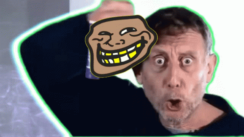Surprised Man With Troll Face On Head GIF