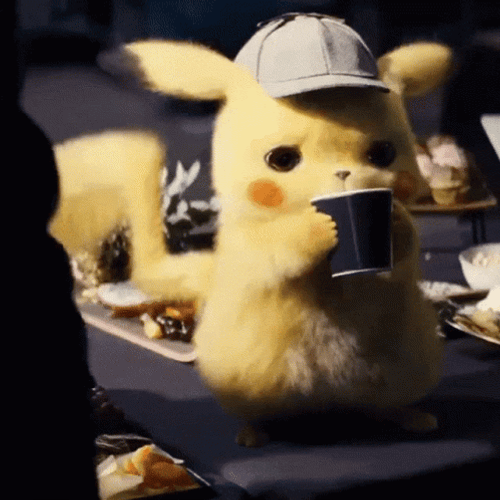 Surprised Pikachu Drinking Coffee Ear Flap GIF