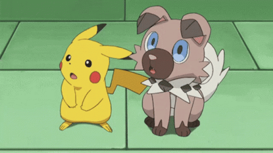 Surprised Pikachu Rockruff Synchronized Dance GIF