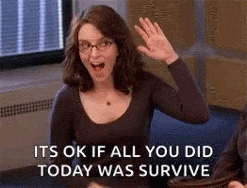 Tina Fey Self-high-fiving Survived The Day GIF