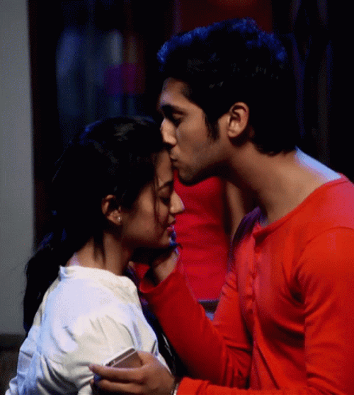 Swarigini Caught Helly And Namish Forehead Kiss GIF
