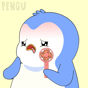 Sweating Penguin Holding Fan In Mouth GIF