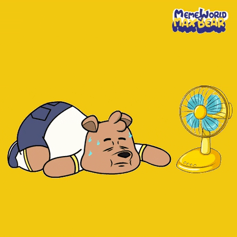 Sweaty Max Bear In Front Of Electric Fan GIF
