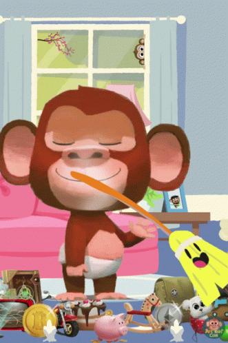 Monkey Cartoons Sweep The Floor GIF