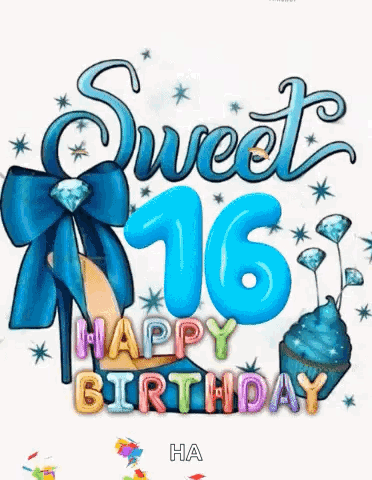 Sweet 16 Birthday Card With Blue Balloons