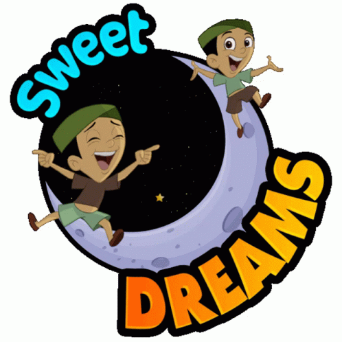Sweet Dreams Logo With Two Boys on Crescent Moon