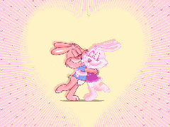 Sweet Love Bunnies Hug Animated Hearts GIF