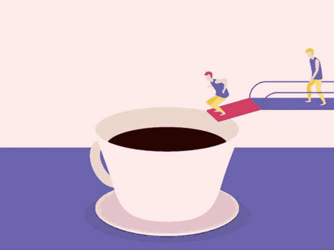 Swimmers Jump In The Animated Coffee Pool GIF