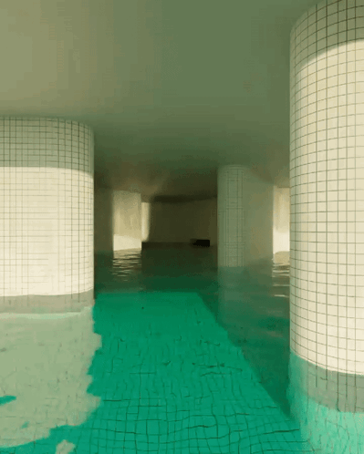 Swimming Pool With Green Water and White Tiles