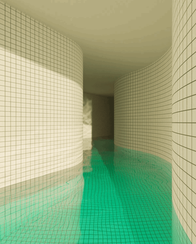 Swimming Pool With White Tiled Wall and Green Tiled Floor