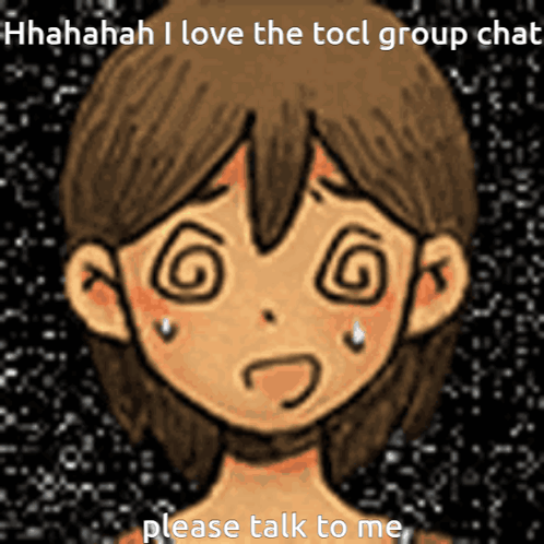 Swirl-Eyed Cartoon Girl Saying Please Talk to Me