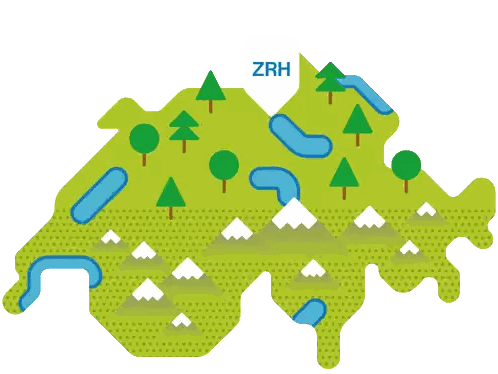 Switzerland Map with Mountains and ZRH