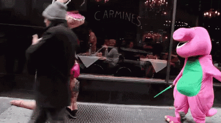 Sword Fight Barney And Fiends GIF