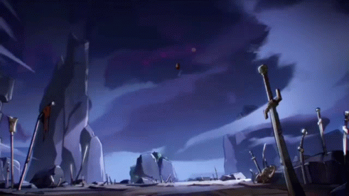 Swords On Ground In Front Of Cloudy Sky GIF