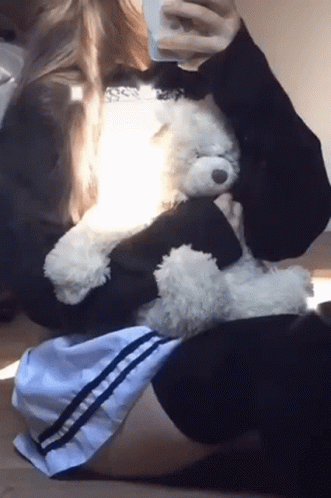 Aesthetic Girl With White Teddy Bear GIF
