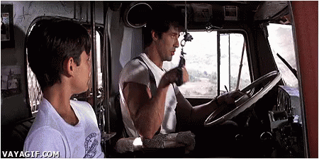 Sylvester Stallone Pulling Air Horn Over The Top GIF