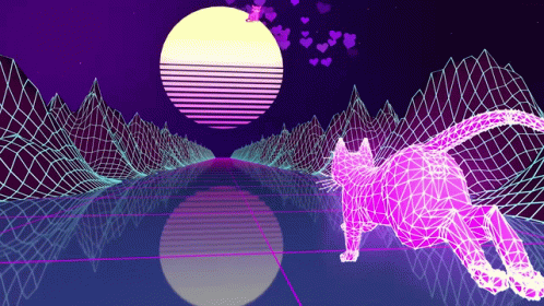 Synthwave Retro Purple Cat Running GIF
