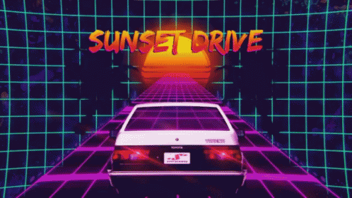 Synthwave Sunset Drive Tropical Tree GIF