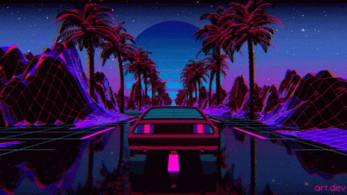 Synthwave Night Drive Neon Streetlights GIF