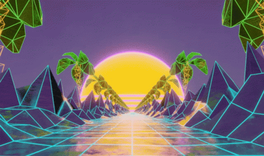 Synthwave 80S Coconut Trees On Road GIF