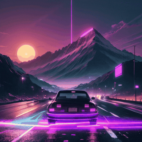 Synthwave Alone Driving On Empty Road GIF