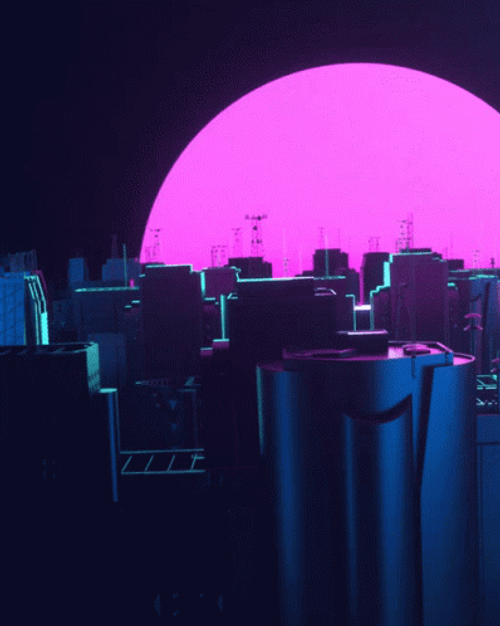 Synthwave High-Rise Cityscape Purple Moon GIF