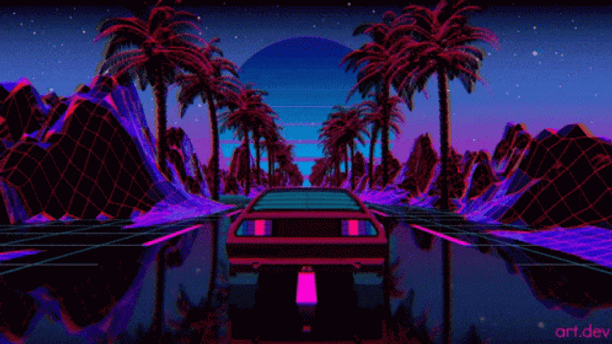 Synthwave Night Drive Neon Streetlights GIF