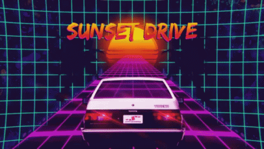 Synthwave Sunset Drive Tropical Tree GIF