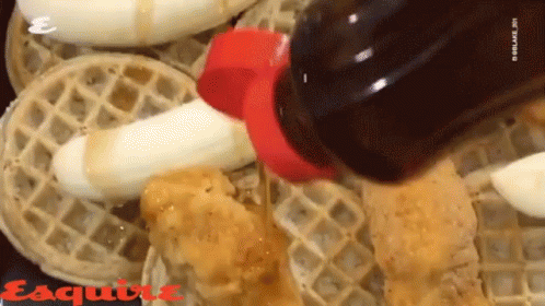Syrup Poured on Waffle With Esquire
