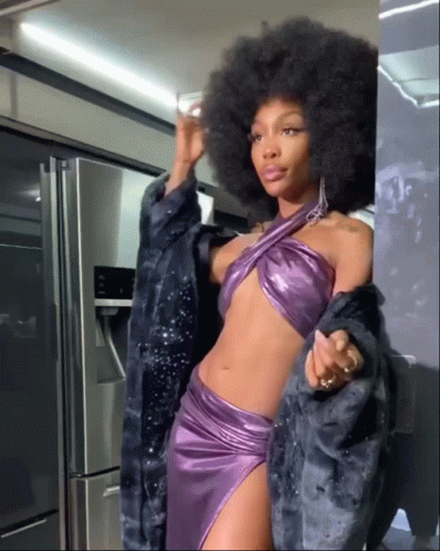 Sza Afro Hair Purple Sexy Dress GIF