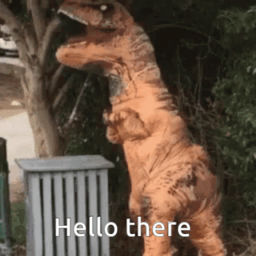 T-Rex Costume Saying Hello There GIF