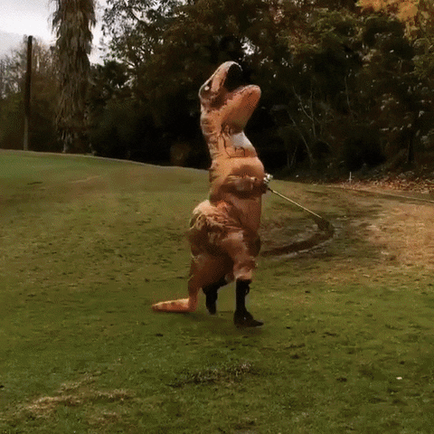 T-rex Driving Golf Cart GIF