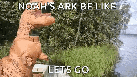 T-Rex in Costume Next to River