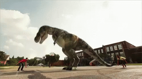 T-Rex Playing Basketball At School GIF