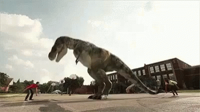 T-Rex Playing Basketball With Kids At School GIF
