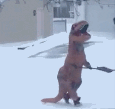 T-rex Shoveling Snow GIF