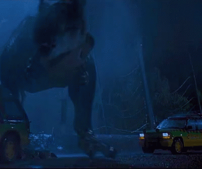 T-Rex Standing in Front of Car Jurassic Park