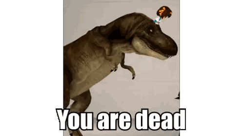 T-Rex with Person on Head Says You Are Dead