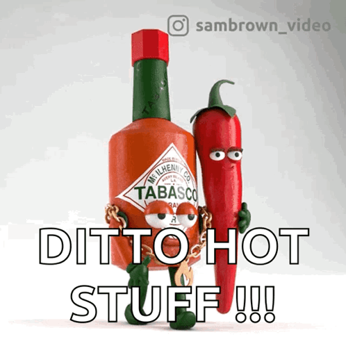 Tabasco Bottle And Red Pepper With Ditto Hot Stuff GIF