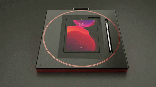 Tablet On Black Tray With Pencil GIF