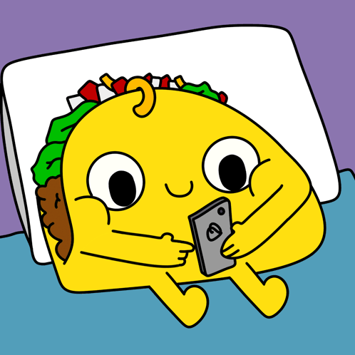 Taco Laying On Bed With Cell Phone GIF