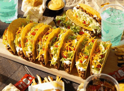 Tacos, French Fries, Taco Bell Hot Sauce Packet