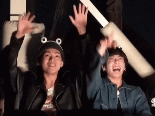 Taekook Screaming And Raising Arms GIF