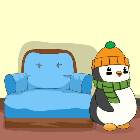 Take A Break Pudgy Penguin Jumping On Chair GIF
