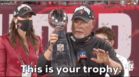 Tampa Bay Buccaneers Bruce Arians Holding Trophy GIF