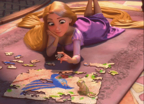 Tangled Rapunzel Trying To Finish Jigsaw Puzzle GIF