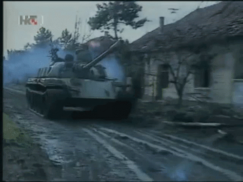 Tank Driving Muddy Road Smoke